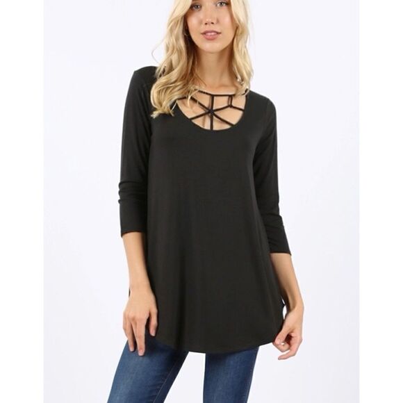 Black Criss cross web tunic - Picture 1 of 2